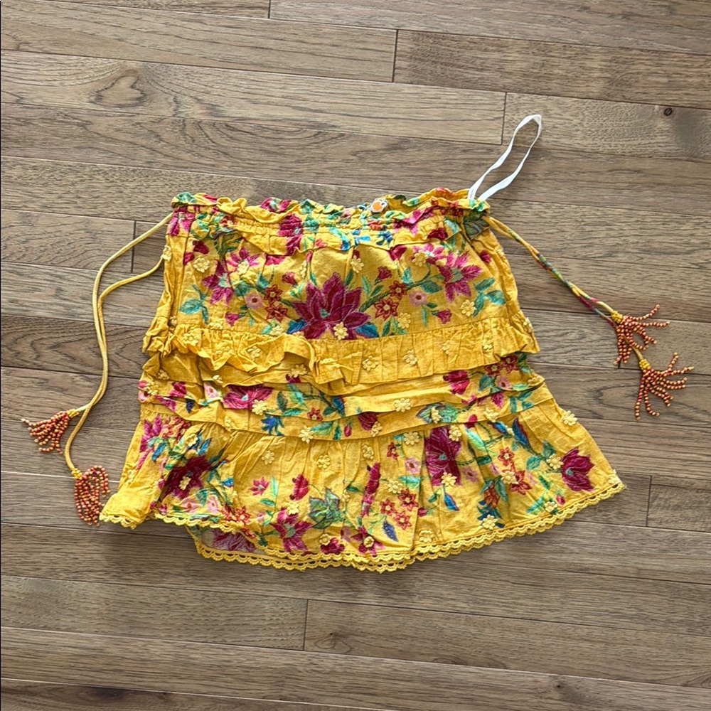 Farm Rio Yellow Floral Embroidered Ruffled Crop Top - Picture 2 of 4